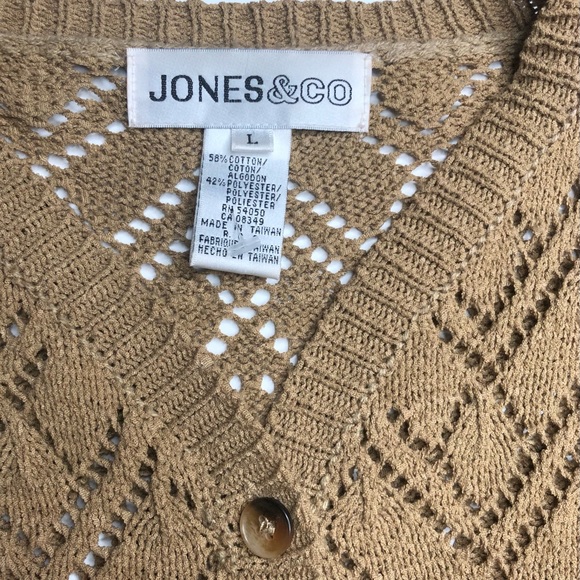 Beautiful Tan Crocheted Button Up Sweater by Jones & Co. - Picture 2 of 10